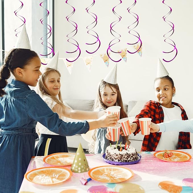 30 Pieces Hot Pink Party Hanging Swirl Decoraions Foil Swirl Hanging Decoration Plastic Streamers Ceiling Decorations Wedding Baby Shower Birthday Party Favors