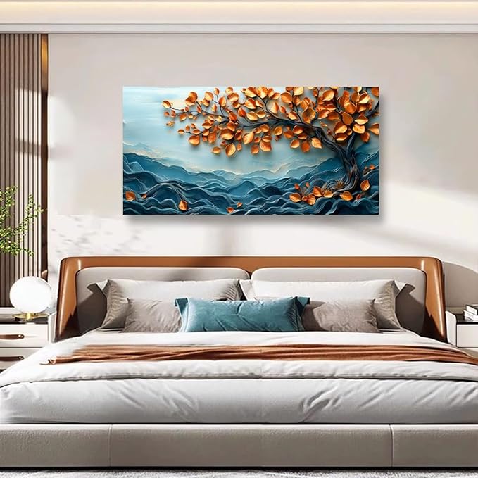 Tree of Life Pictures Canvas Wall Art for Living room Office Bedroom Wall Decor, Withered Leaves Wall Art Print Paintings Modern Autumn Yellow Scenery Artwork Waterproof Ready to Hang-20x40inch