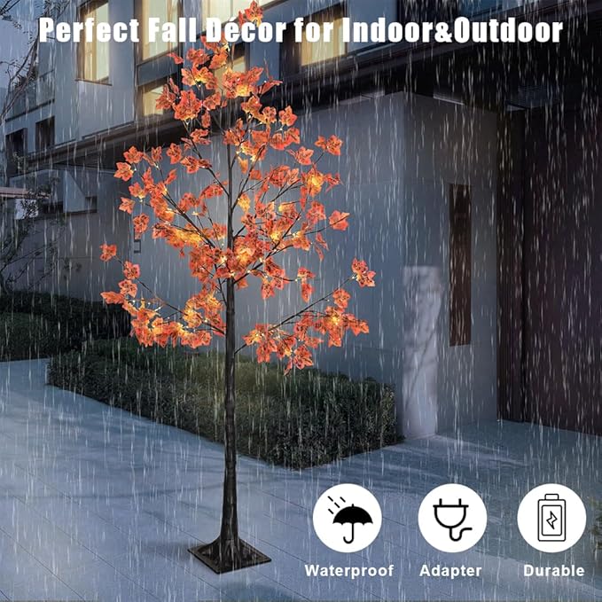 Artificial Lighted Maple Tree with 136 Warm White LED Lights, Indoor Outdoor Home Party Thanksgiving Christmas Decor(8FT/136LED)