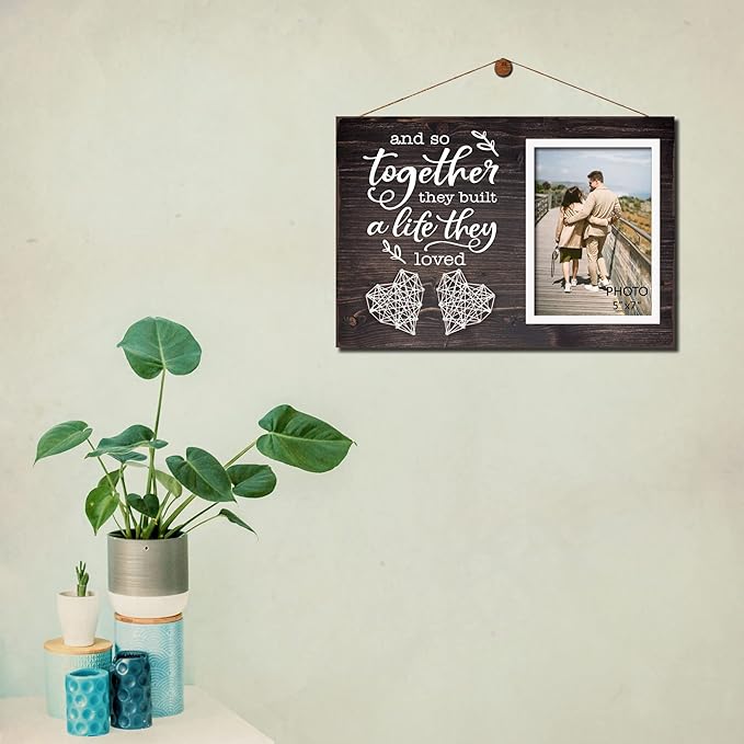 Yudarte Couples Bedroom Living Room Decor - Marriage Gifts for Couple - String Art Picture Frame 5x7 Inches Photo - And So Together They Built a Life They Loved