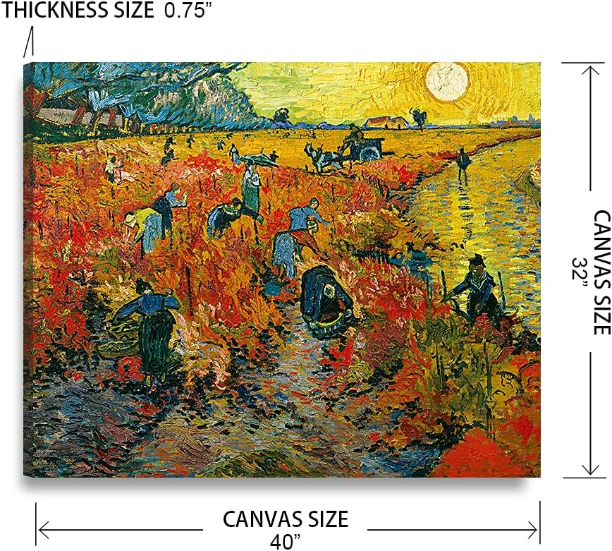 DECORARTS - The Red Vineyards, Vincent Van Gogh Art Reproduction. Giclee Print on Canvas. Wall Art for Home. 40x32