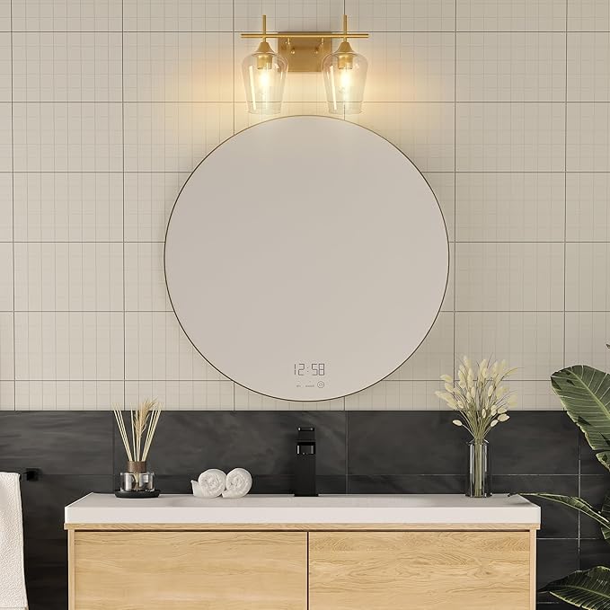 VONLUCE Bathroom Vanity Light, 2 Light Bathroom Light Fixture Over Mirror, Bathroom Wall Lamp with Clear Glass, Modern Gold Vanity Lighting fixtures for Bathroom, Bedroom, Hallway