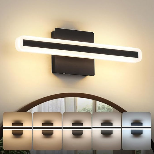 LED Modern Bathroom Vanity Light 15.7 inch 16W Dimmable 5CCT Led Bathroom Light Fixture Over Mirror, Black Bar for Mirror Restroom-ETL Certificated