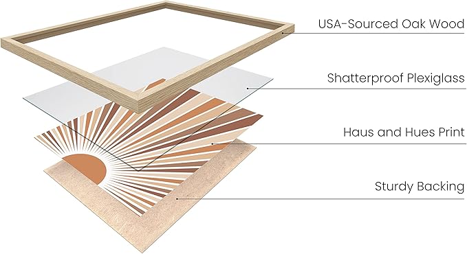 HAUS AND HUES Boho Art Prints Sun Wall Decor - Sun Art Print Boho Posters and Prints Wall Decor Rainbow Colored Sunshine Wall Art (Beige Framed, 16x20)