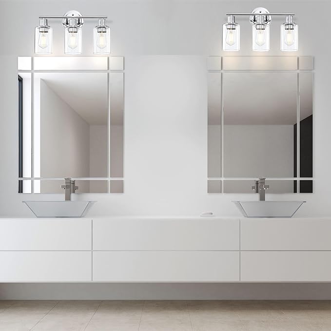 3-Light Bathroom Light Fixtures Over Mirror,Chrome Vanity Lights for Bathroom Cabinet, 3 Bulb Chrome Wall Sconce Light Fixture for Sink