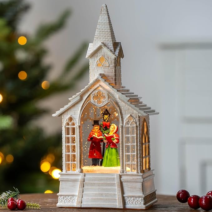 Christmas Snow Globes Church Choir Water Lantern,Silent Night Music, Holiday Decorations Gifts for Family Children or Friends