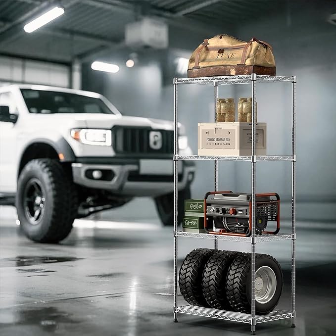 IZEUK 4-Tier Chrome Metal Storage Shelves, Adjustable Wire Shelving Unit Organizer for Kitchen, Bathroom, Home, 1000 lbs, 13.7" D x 23.6" W x 53.4" H