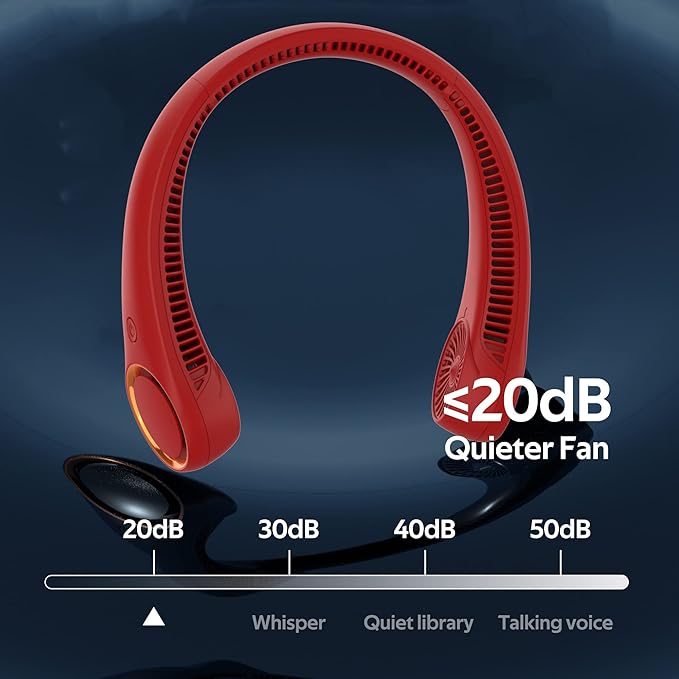 Portable Neck Fan, Hands Free Bladeless Fan, 360° Cooling Personal Fan,Wearable Quiet Fan for Outdoor Indoor, Birthday Gifts for Men Women Mom Dad, 4000mAh Battery USB Rechargeable, 3-Speeds (Red)