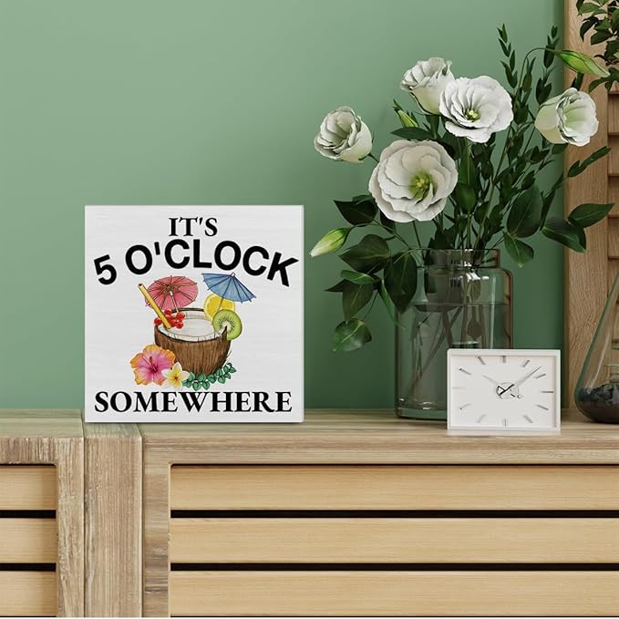 Beach Decor - Summer Beach Decorations Summer Fruit Wooden Sign Home Shelf Desk Decor 5 X 5 Inches