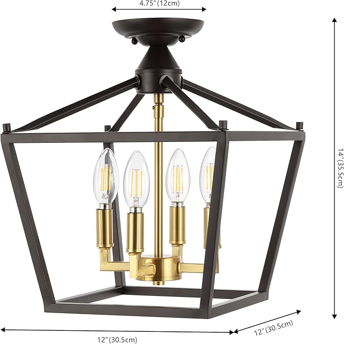 JONATHAN Y JYL7610G Plains Mini Lantern 12" 4-Light Iron Modern Farmhouse LED Flush Mount, Office, Living Room, Family Room, Dining Room, Bedroom, Hallway, Foyer, Oil Rubbed Bronze/Brass Gold