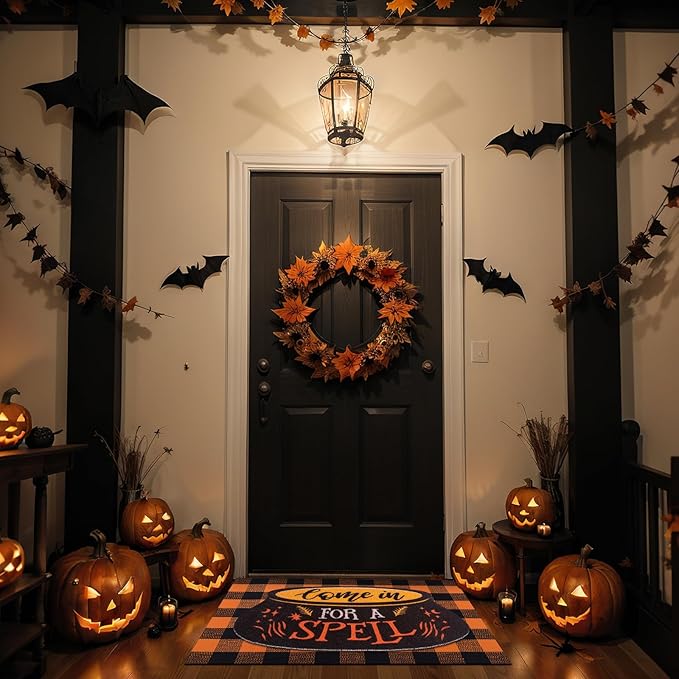 2 Pcs Door Mat Welcome Non Slip Coir Mats Floor Layering Doormats Seasonal for Front Porch Entryway Decor(Come in for A Spell)