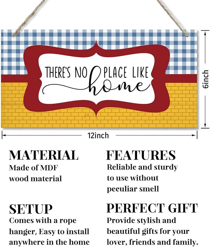 There's No Place Like Home Decor Sign, Christmas Hanging Wood Sign Home Decorative, Printed Wood Wall Art Sign, Christmas Front Door Decoration, Farmhouse Front Door Wall Art Sign, Sweet Home Wall Decor 12*6inch