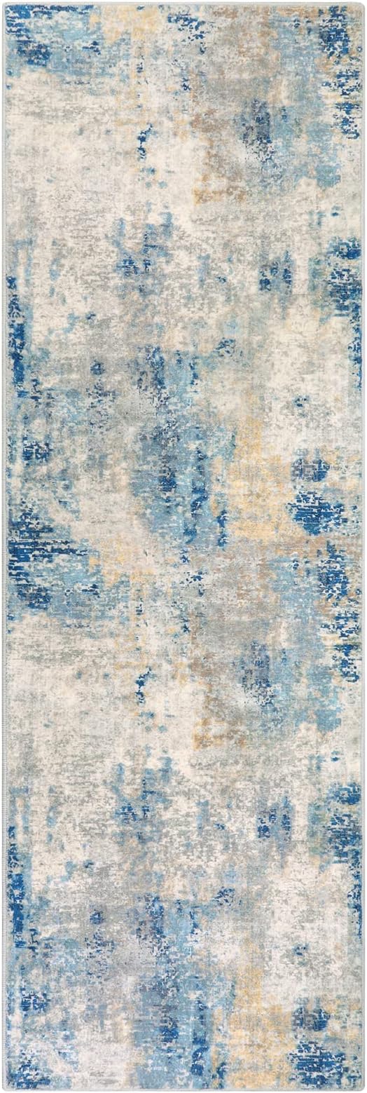 Lahome Modern Abstract Blue Bathroom Rug, 2x6 Washable Long Hallway Rug Soft Non Slip Blue Floor Accent Carpet Runner for Entryway Kitchen Laundry Room Doorway Bedroom