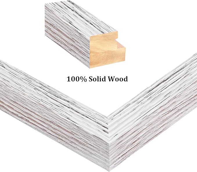 Egofine 12x16 Picture Frames Set of 4, Made of Solid Wood Covered by Plexiglass 9x12 and 11x14 with Mat or 12x16 without Mat, for Wall Mounting Photo Frame Driftwood White