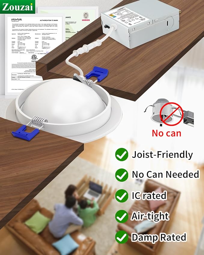 zouzai 1 Pack 4 inch 5CCT LED Gimbal Led Recessed Light with Junction Box, 360ยฐ+90ยฐ Adjustable Directional Eyeball Lighting, Dimmable, 2700K/3000K/3500K/4000K/5000K, 960LM, 10W=90W-ETL&Energy Star