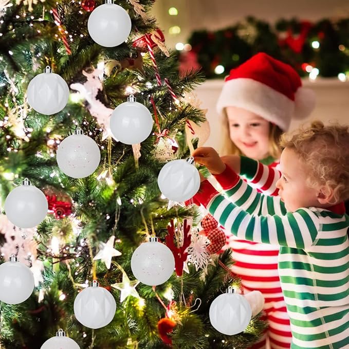 12PCS 3.15" Christmas Ball Ornaments Shatterproof Pearl White Christmas Tree Decorations Xmas Tree Balls Halloween Ornaments Décor