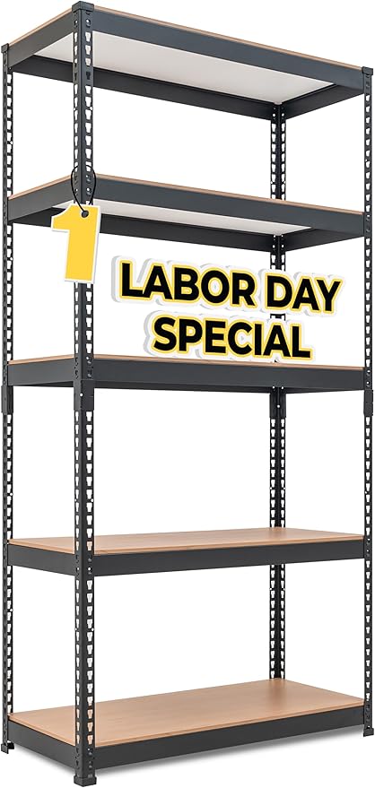 HOMEDANT 5 Tier Storage Shelves Adjustable Laminated Boltless Garage Metal Shelving Unit Heavy Duty Utility Rack Shelf Warehouse Pantry Closet Kitchen 35.9" W x 16.2" D x 71.3" H 1Pack