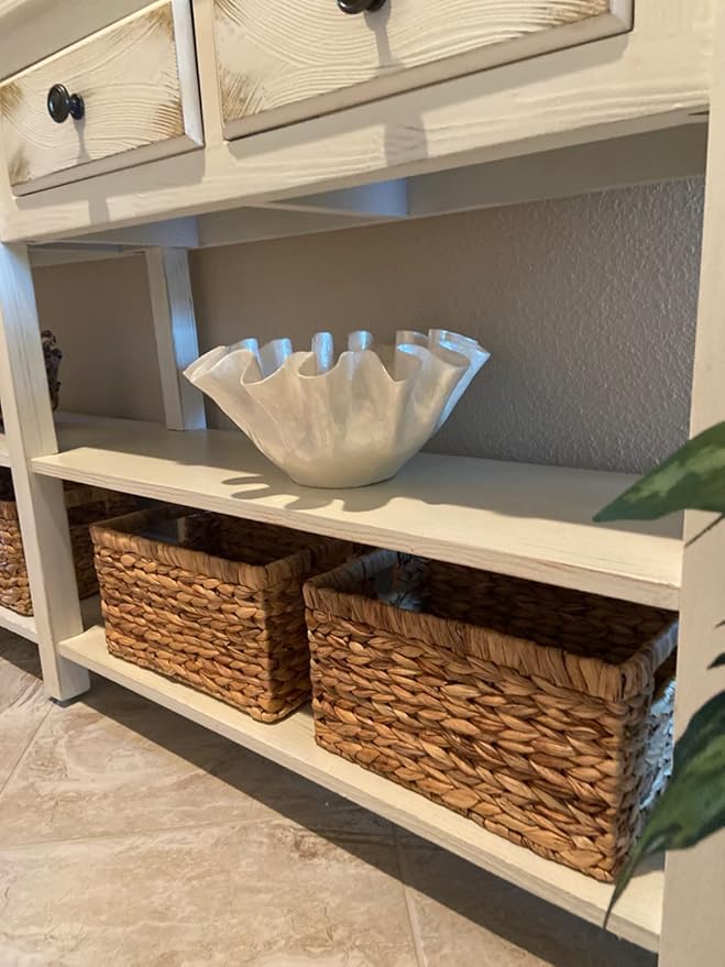 Set of 3 Wicker Storage Baskets for Shelves, Water Hyacinth Storage Baskets, Wicker Baskets for Storage, Kitchen Organizers and Storage Pantry (Set 3 SML)