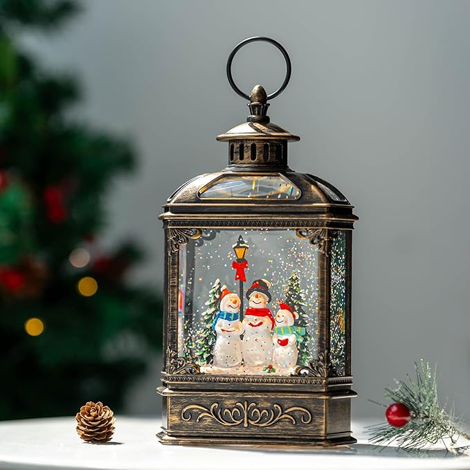 Christmas Snow Globe Swirling Glittering Snowman Choir with Music & Timer, USB Lined/Battery Operated Lighted Water Lantern for Christmas Festival Decoration Gifts
