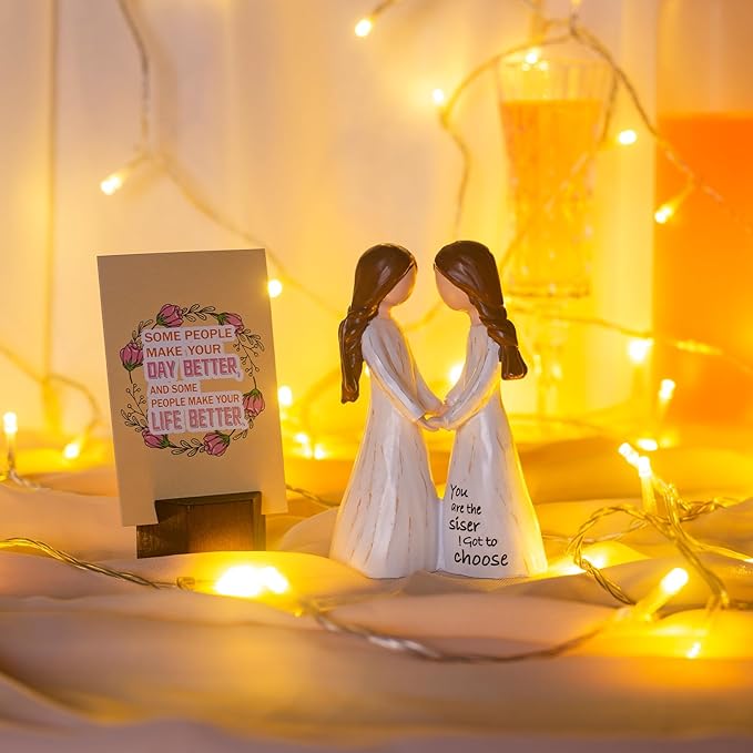 Bestfriend Gifts for Women & Besties, Hand-Painted Resin Sculpture of Two Sisters Holding Hands, Perfect Birthday or Special Occasion Gift