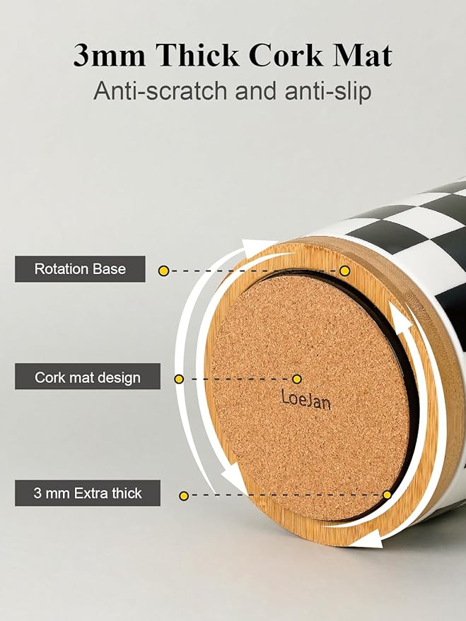 LoeJan 3 Compartment Utensil Holder, Extra Large Utensil Crock, Stable Ceramic Utensil Organizer, Cooking Tool Organizer Set for Kitchen Counter Farmhouse Decor (G-Black(Square))