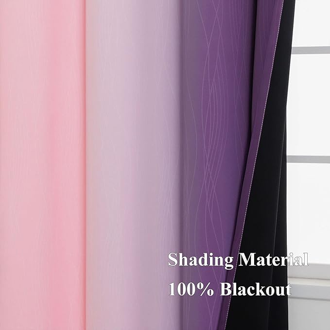Estelar Textiler Ombre Pink and Purple Blackout Curtains 72 Inch Length 2 Panels, Full Light Blocking Curtains for Bedroom, Grommet Thermal Insulated Gradient Drapes for Living Room, 42x72 Inch