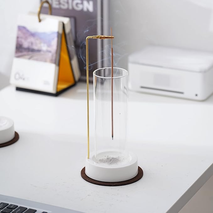 Incense Holder, Ceramic Incense Holder for Sticks with Glass Ash Catcher,Incense Burner for Meditation Yoga Spa Room Decor