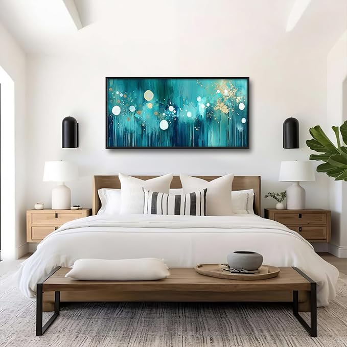 Lovira Abstract Teal and Gold Large Wall Art Turquoise Canvas Wall Decor Pictures Prints Painting Framed Home Artwork for Living Room Bathroom Bedroom Kitchen Office 30"x60"