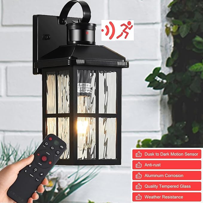 Porch Lights Outdoor with Remote Control: 2 Pack Motion Sensor Exterior Lighting Fixtures Intelligent 3 Lighting Modes Outdoor Wall Lights Sconce Lights for House Patio Front Door Garage