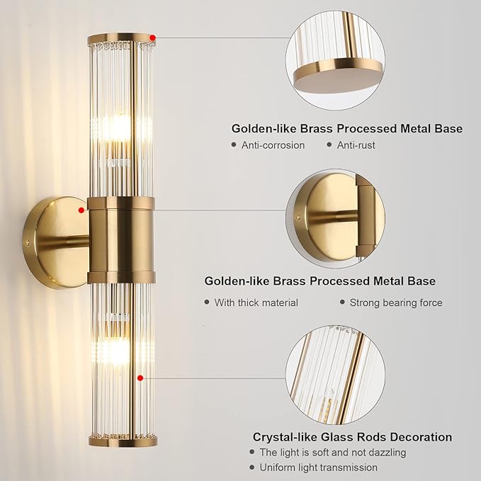 Glass Rods Wall Light Fixture Indoor Brass Bathroom Vanity Lights Beside Mirror Lighting Lamps Up and Down Wall Mounted Light E12 Socket