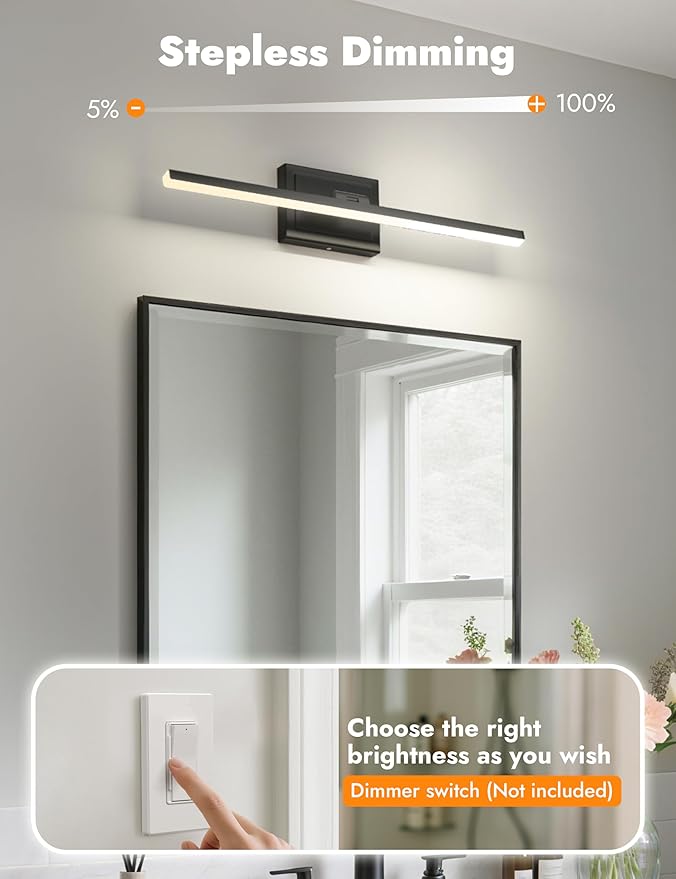 NIORSUN 24 Inch Modern Bathroom Light Fixture, 14W 5CCT Dimmable LED Black Bathroom Vanity Lights Over Mirror, Vanity Lights for Bathrooms Restroom Mirror- ETL Certified