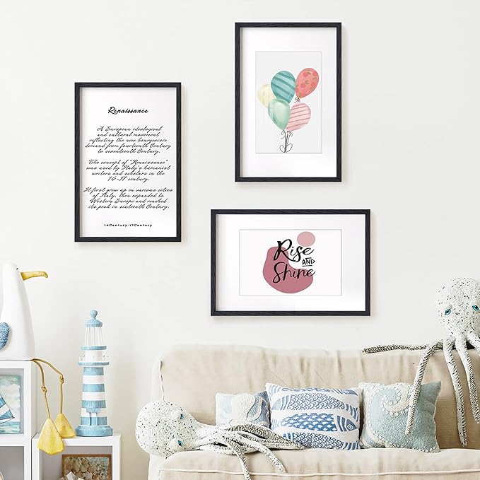 11x17 Black Picture Frames, 11 x 17 Picture Frame Set of 3, High-End Oak Wood Frame 11 by 17, 11x17 Wooden Frame with Tempered Glass, Matted to 8x12, Black Wood 11 x 17 Poster Frame for Wall