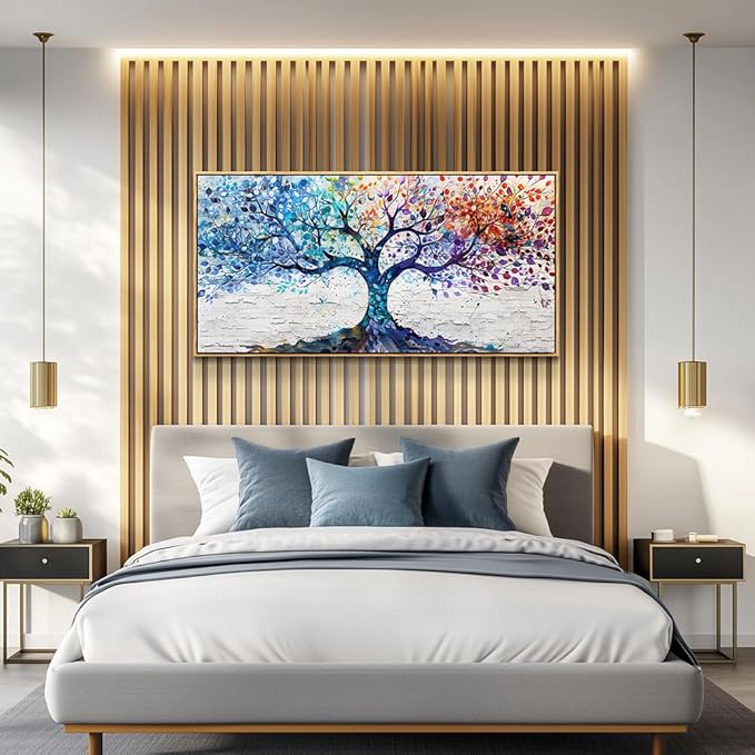 ERQINHUA Large Canvas Wall Art For Living Room Wood Framed Wall Decor For Bedroom Modern Office Decorations Colorful Wall Painting Tree Abstract Pictures Canvas Prints Artwork Home Decor 20x40 In
