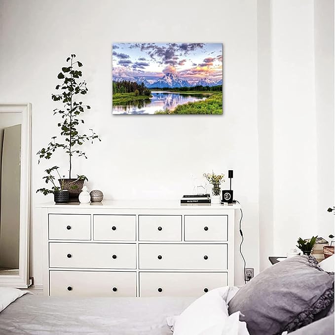 SKASNFAI Grand Teton Wall Art Mountain Art Pictures Wall Decor National Park Canvas Painting Contemporary Landscape Poster Framed for Bedroom Home (12x16 inch)