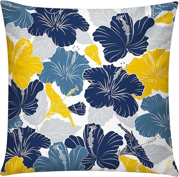 Navy Orange Throw Pillow Cover 18x18 Set of 6, Grey Blue Pillow Covers, Daisy Dahlia Pillowcase, Square Cushion Covers for Couch Sofa Living Room Home