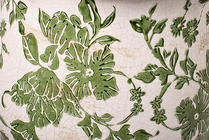 Ceramic Pots for Plants, Vintage Plant Pots with Drainage Hole, 6.11in. Planter for Indoor Plants, Crackle Glaze Finish Flower Pot, Perfect Tuscan Ceramic Planter for Gardening, Green