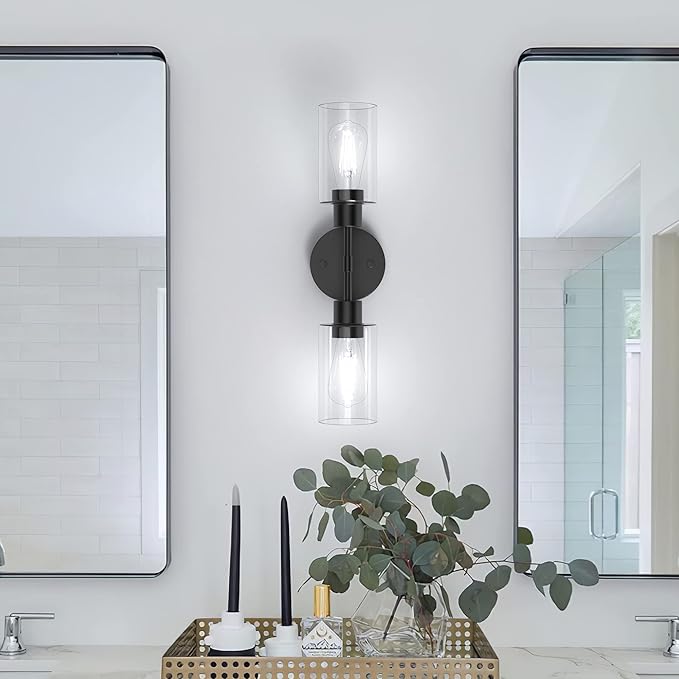Espird Bathroom Light Fixtures 2 Light Black, Bathroom Vanity Lights Over Mirror, Bathroom Sconces Wall Lighting,Farmhouse Matte Black Bathroom Vanity Light, Modern Vanity Lights with Clear Shades