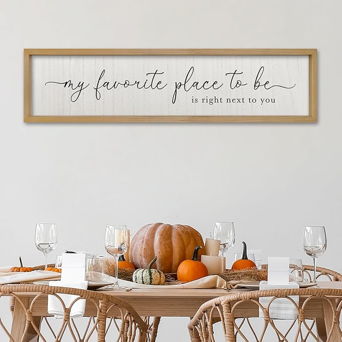 Love Quotes Wall Decor My Favorite Place To Be Sign 32"×8" Couples Love Theme Plaque Modren Farmhouse Master Bedroom Above Over Bed Wood Framed Wall Art (Wood)