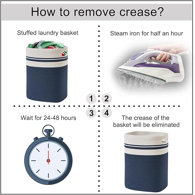 OIAHOMY Laundry Hamper-Laundry Basket,Tall Cotton Storage Basket with Handles,Decorative Blanket Baskets for Living room,Collapsible Large Baskets for Toys,Pillows,Clothes-16x13x22in-Blue