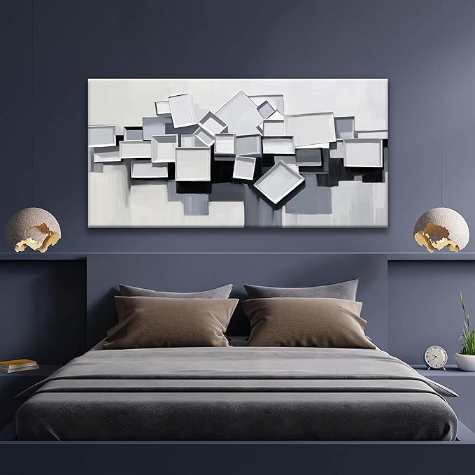 Tsomzxng Canvas Art Wall Decor Color Block Line Art Prints Grey And White Abstract Wall Art Geometric Color Block Art Painting Modern Artwork For Living Room Pictures For Bedroom 24x48 In