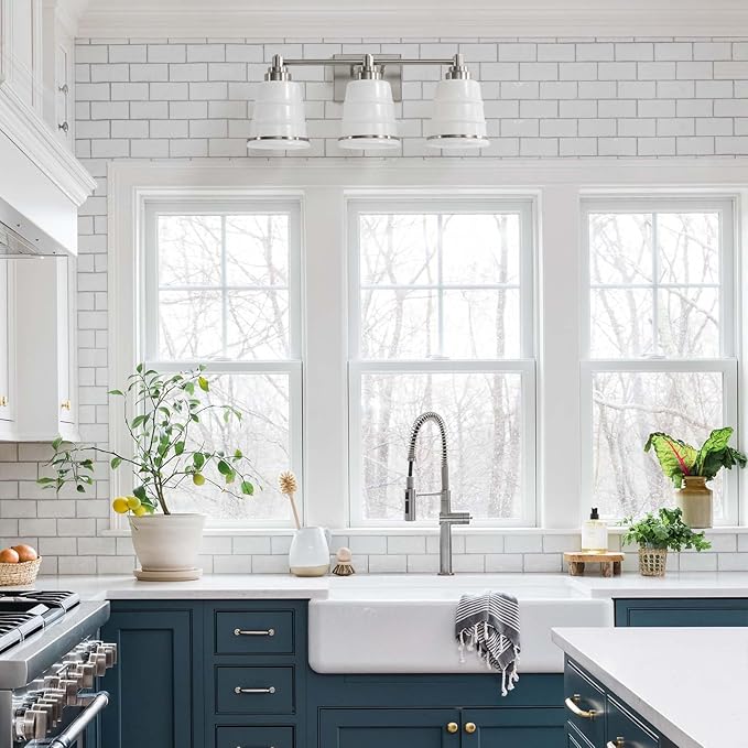 Brushed Nickel Bathroom Vanity Light Fixture, 3 Light Bathroom Light Fixtures Over Mirror with Milky Glass, Hardwired Modern Vanity Light for Bathroom(Exclude E26 Bulb)