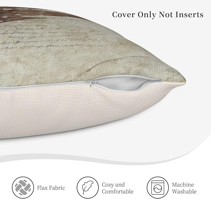 Fall Pumpkin Pillow Covers 18x18 Set of 4, Linen Autumn Outdoor Thanksgiving Harvest Maple Fallen Leaves Rustic Farmhouse Decorations for Sofa Couch