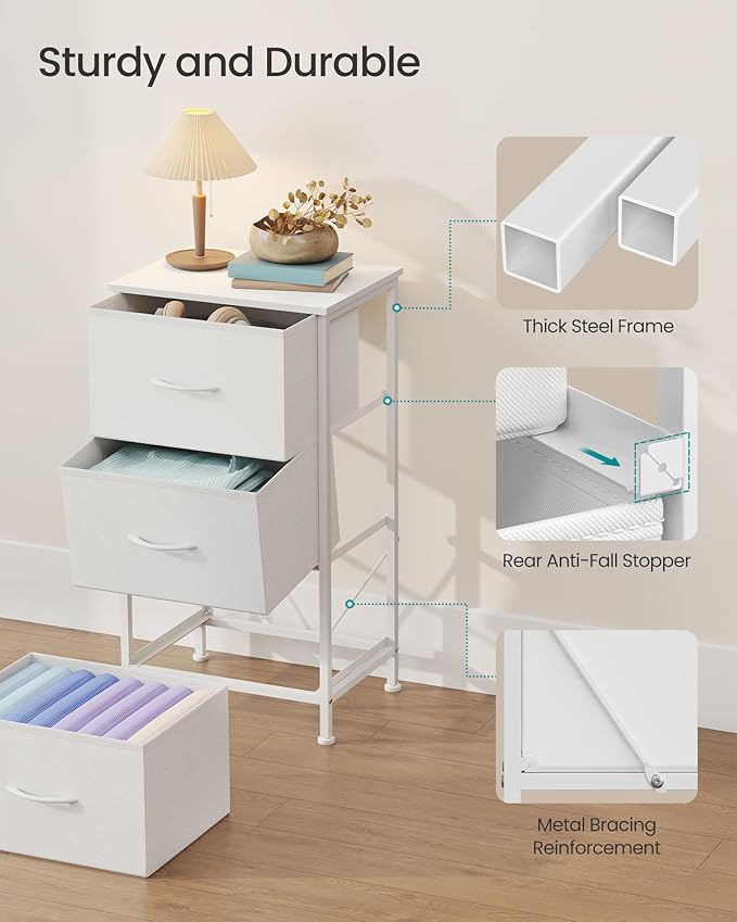 SONGMICS Dresser for Bedroom, Chest of Drawers, Steel, MDF, 3 Non-Woven Fabric Drawers, Storage Organizer Unit, Closet, Entryway, Cloud White and Snow White ULGS313W01S