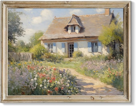 RETRART Vintage Cottage Wall Art, Summer Country Landscape Print - Farmhouse Art Poster - Cottage Oil Painting, 8" x 10" Unframed Canvas Prints for Bedroom Living Room Bathroom Wall Decor