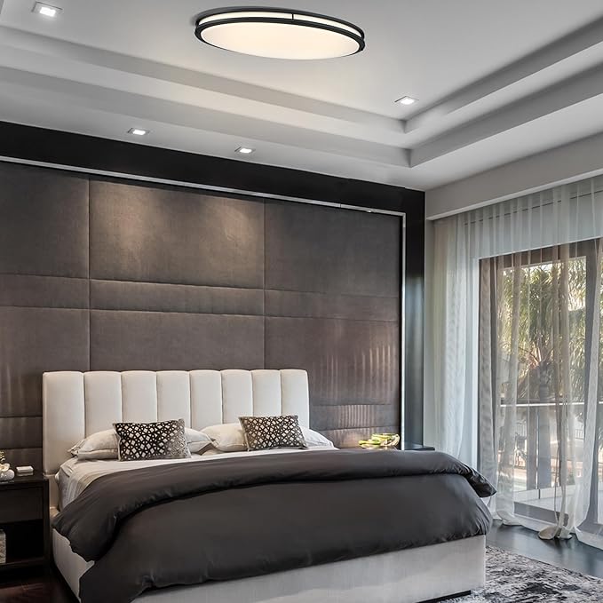 33 Inch Oval Black Ceiling Light Fixture for Living Room - 33” Black LED Flush Mount Ceiling Lamp 3000K/4000K/5000K LED Kitchen Bathroom Light 40W 2500LM