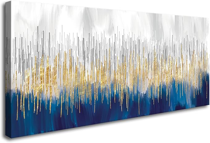 XXMWallArt FC3162 Abstract Wall Art Gold and Blue Canvas painting Artwork Painting Print for Living Room Bedroom Kitchen Home and Office Wall Decor