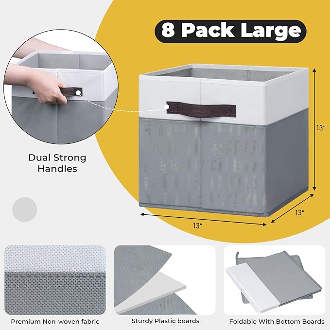 Criusia Storage Cubes for Cube Organizer - 13 inch Fabric Storage Bins for Organizing Clothes Toys Blanket -8 Pack Versatile Storage Baskets for Shelves/Storage and Organization for Bedroom RV Closet
