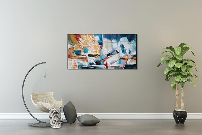 Yihui Arts Abstract Canvas Wall Arts Hand Painted Oil Paintings with Gold Foil and Floating Frame