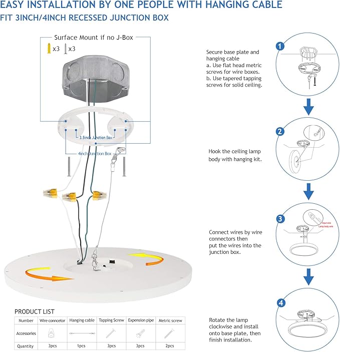 4 Pack Dimmable Flush Mount Ceiling Light, 12 Inch 3 Color Temp Selectable, 20W, Round, White, ETL