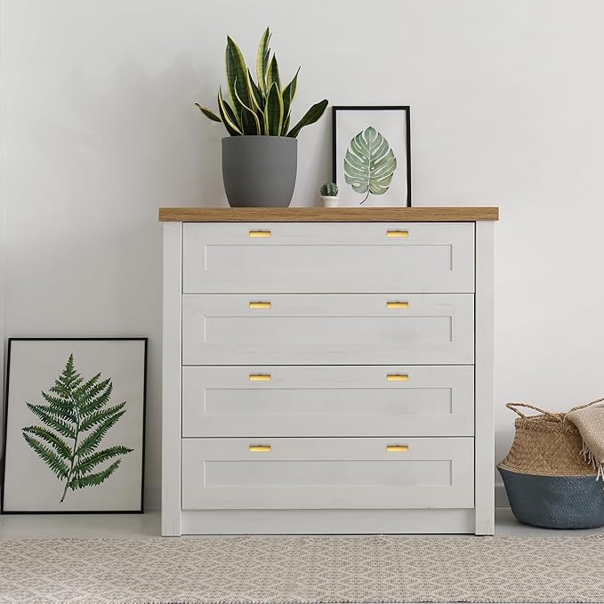 30 Pack Gold Cabinet Knobs - Curved Cabinet Pulls Brushed Brass Knobs for Kitchen Drawer Solid Dresser Pulls for Kitchen Hardware 1-3/4in Length Single Hole